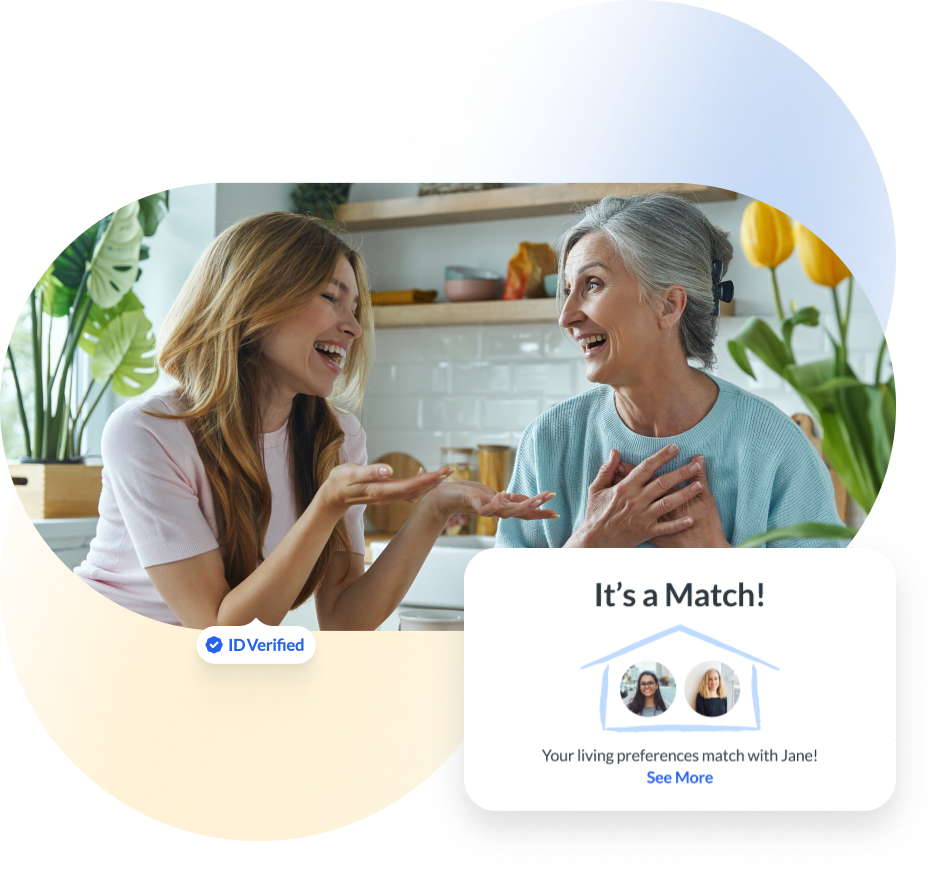 A Sparrow host meeting her matched housemate, with an It's a Match notification